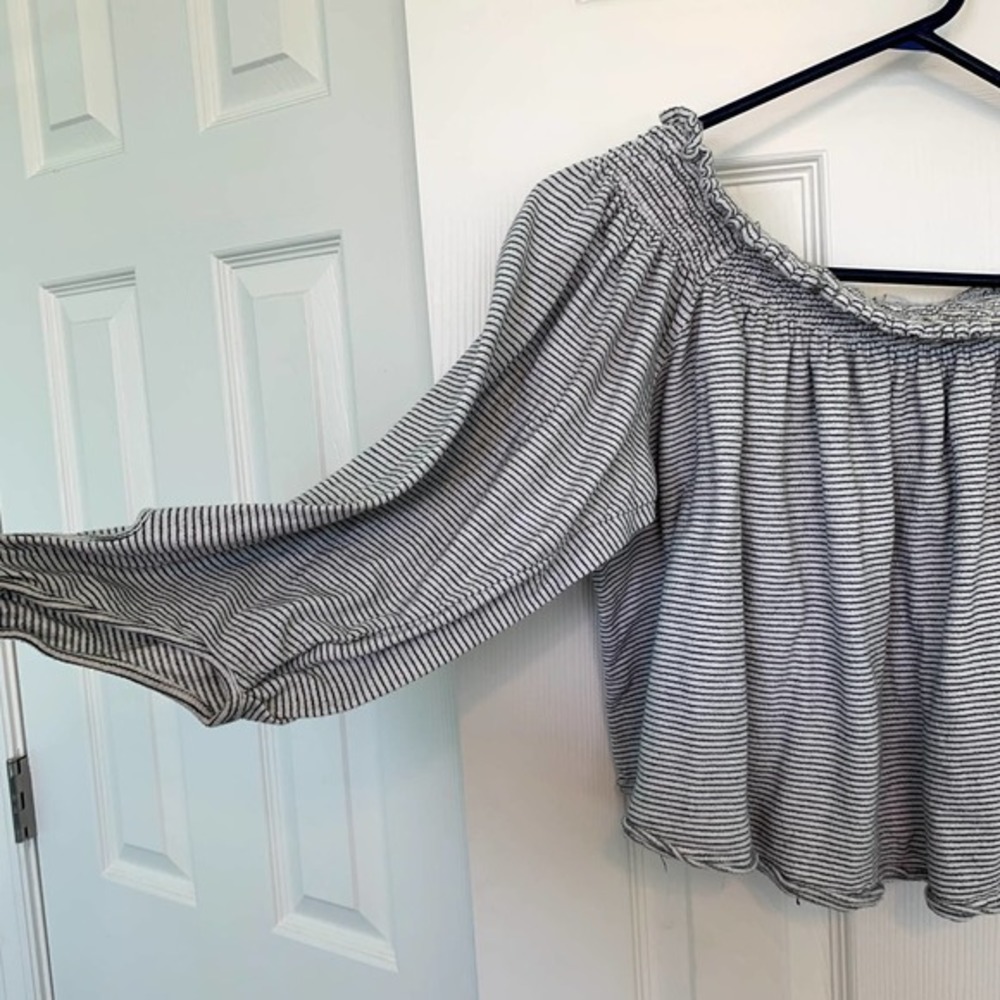 We The Free People White Gray Stripe Lexington Tee Women's Size Small